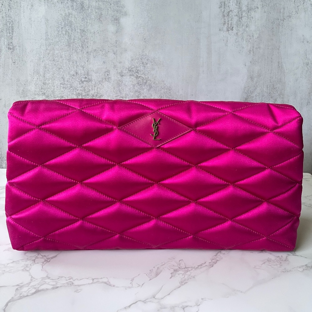 SAINT LAURENT Sade Puffer Satin Envelope Clutch NWT with Dust Bag